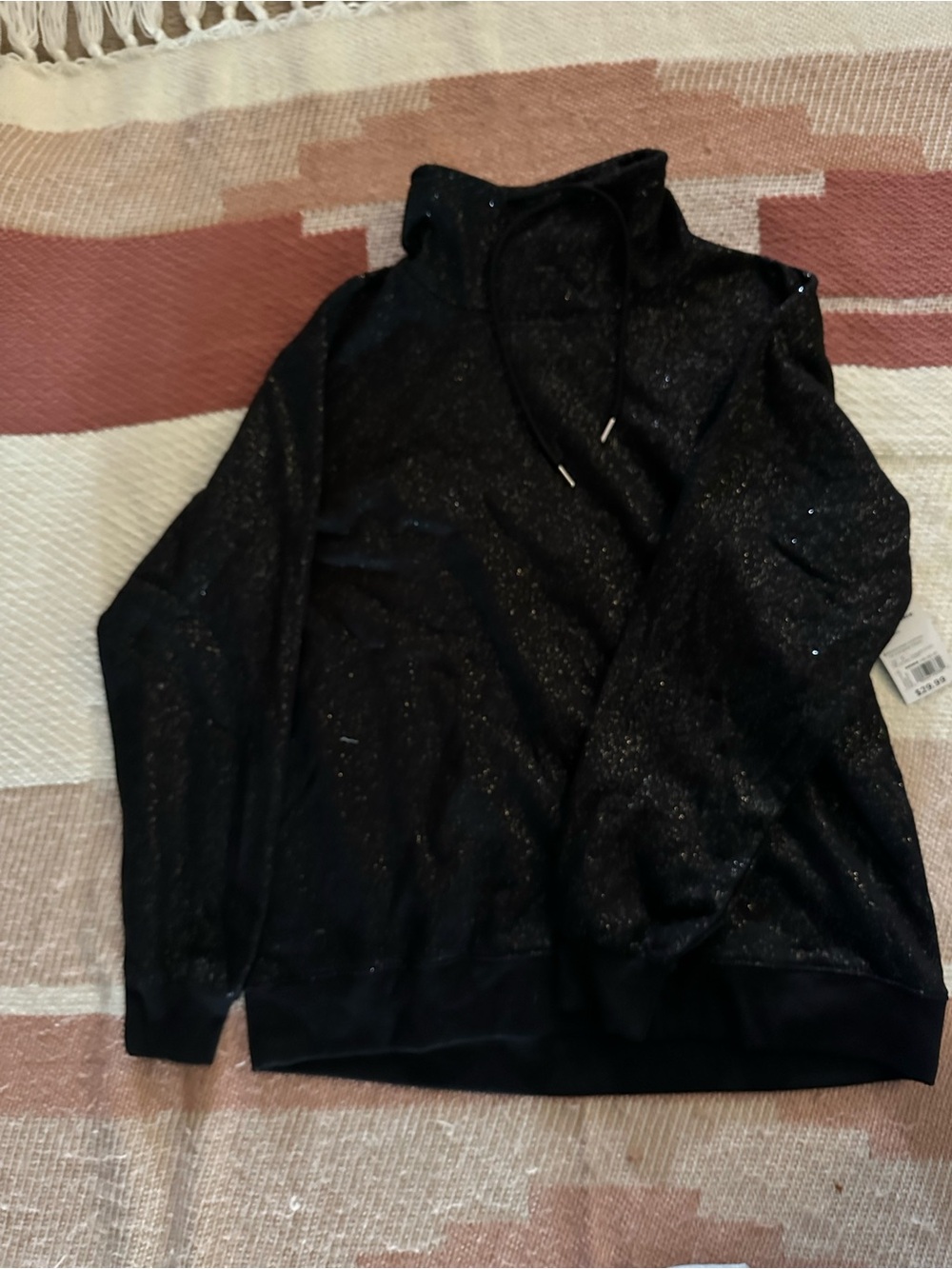 Womens Black Sparkle Funnel Neck Sweater